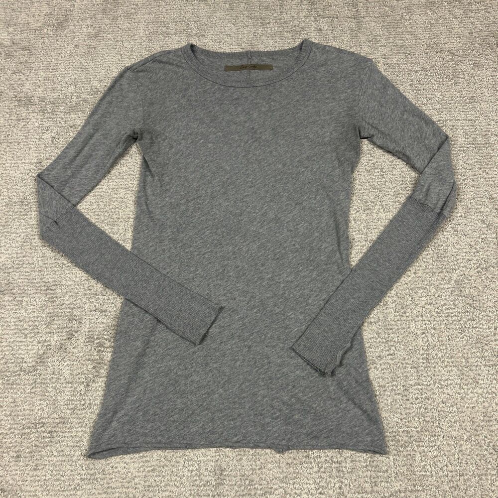 Enza Costa Shirt Womens Large Cotton Cashmere Top Elongated Cuff Thumbholes USA
